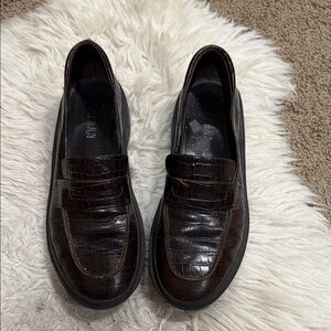 Ralph Lauren Women's Brown Faux Crocodile Leather Loafers‎ Shoes Size 9.5B